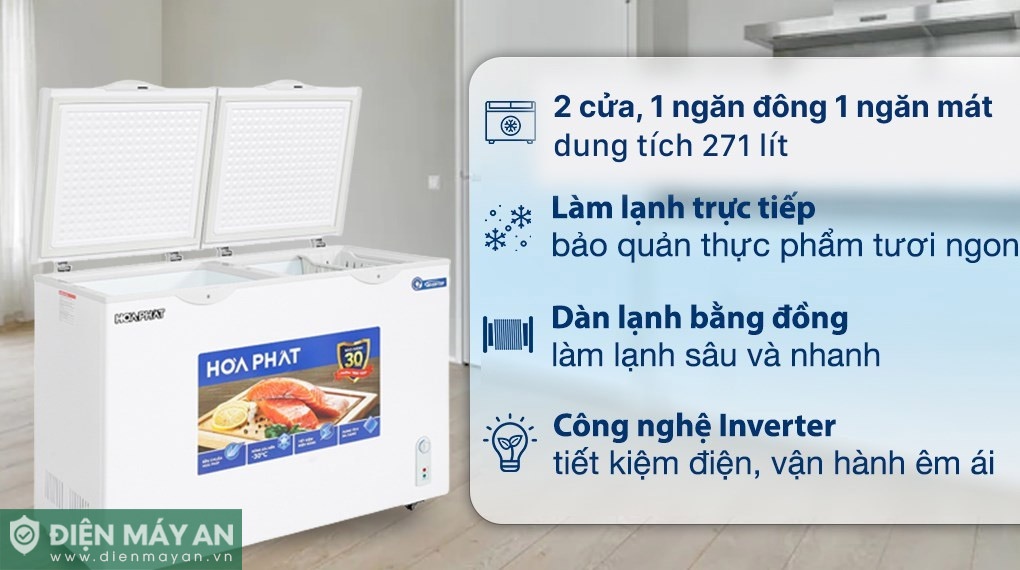 Tủ đông Hòa Phát Inverter 271 Lít HPF BD8271